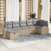 vidaXL 7-delat Trädgårdsoffa Set med Kuddar Beige Poly Rattan, vidaXL ...