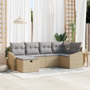 vidaXL 6-delad Trädgårdsoffagrupp med kuddar Beige Poly Rattan