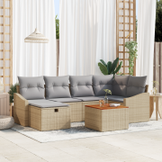 vidaXL 7-delat trädgårdssoff-set med kuddar beige polyrotting
