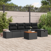 vidaXL 6-delars Trädgårdsoff set med kuddar Svart Poly Rattan