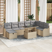 vidaXL 9-delad trädgårdsoffagrupp med kuddar beige poly-rattan