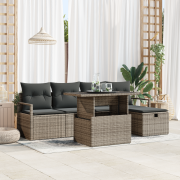 vidaXL 6-delars trädgårdsmöbelset med kuddar grå poly rattan