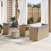 vidaXL 8-delat trädgårdsoff set med kuddar Beige Poly Rattan Akacia