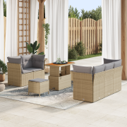 vidaXL 8-delat trädgårdssofa set med kuddar Beige Poly Rattan Akacia