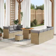 vidaXL 10 Delar Trädgårdsoffset med Kuddar Beige Polyrotting Akacia