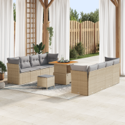 vidaXL 11-delat Trädgårdsofa Set med Kuddar Beige Poly Rotting Akacia