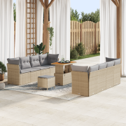 vidaXL 11-delad trädgårdsoffaset med kuddar beige poly rattan akacia