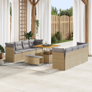 vidaXL 11-delars trädgårdsoffset med kuddar beige Poly Rattan Akacia