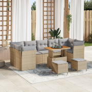 vidaXL 10-delad trädgårdsoffa med kuddar beige poly rotting akacia