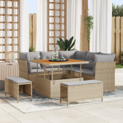 vidaXL 8-delad Trädgårdssofa med Kuddar Beige Poly Rottning Akacia