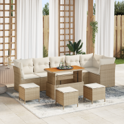 vidaXL 10-delad trädgårdsoffset med kuddar beige poly rotting akacia