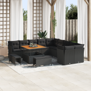 vidaXL 13 delar trädgårdsoffasett med kuddar svart poly rattan acacia