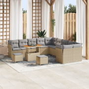vidaXL 13-delars trädgårdsoffset med kuddar beige poly rattan akacia