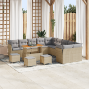 vidaXL 14-delat trädgårdsoffset med kuddar Beige Poly Rattan Akacia