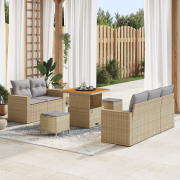 vidaXL 8 Delars trädgårdsoffset med dynor beige poly rattan akacia