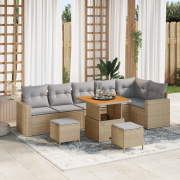vidaXL 9-dela trädgårdsoffaset med kuddar beige poly rotting akacia