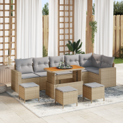 vidaXL 10 Delar Trädgårdsoffset med Kuddar Beige Poly Rattan Akacia