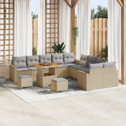 vidaXL Trädgårdsoff-set med kuddar Beige Poly Rottning Akacia