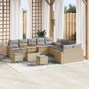 vidaXL 13-delat trädgårdsoff-set med kuddar Beige Poly konstrotting Ak...