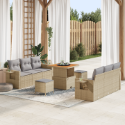 vidaXL 9-delat trädgårdsofa set med kuddar beige poly rotting akacia