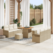 vidaXL 9-delat trädgårdsoffaset med kuddar Beige Poly Rottning Akacia