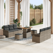 vidaXL 9-delars trädgårdsoffuppsättning med kuddar Grå Poly Rattan Aka...