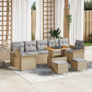 vidaXL 10-delars trädgårdsoffaset med kuddar beige poly rattan akacia