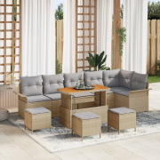 vidaXL 10-delat trädgårdsoffaset med kuddar beige poly rattan akacia