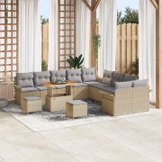 vidaXL 13-delars trädgårdsoffset med kuddar beige poly rattan akaciatr...