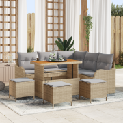 vidaXL 9-delat trädgårdssoffset med kuddar Beige Poly Rattan Akacia