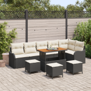 vidaXL 10 Delars Trädgårdsoff-set med Kuddar Svart Poly Rattan Akacia,...