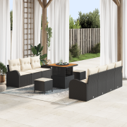 vidaXL 10-delat trädgårdsofaset med kuddar svart poly rattan akacia