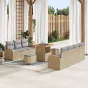 vidaXL 10 Delar Trädgårdsoffset med Kuddar Beige Poly Rotting Akacia, ...