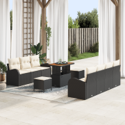 vidaXL 10-delat Trädgårdssofa-set med Kuddar Svart Poly Rattan Akacia