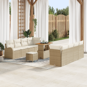 vidaXL 11-delat trädgårdsssofa set med kuddar beige polyrotting akacia...
