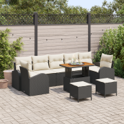 vidaXL 10-delars Trädgårdsofförset med kuddar Svart Poly Rattan Akacia...
