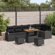 vidaXL 9 Delars Trädgårdsoffset med kuddar Svart Poly Rattan Akacia, v...