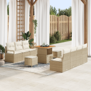 vidaXL 10-delad trädgårdsoffgrupp med kuddar beige poly rattan akacia