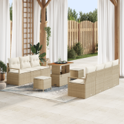 vidaXL 10-delat trädgårdssoffset med kuddar Beige Polyrotting Akacia, ...