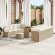 vidaXL 11 Delars Trädgårdsoff Set med Kuddar Beige Poly Rattan Akacia