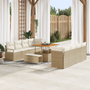 vidaXL 11 Delars Trädgårdssofa Set med Kuddar Beige Poly Rattan Akacia