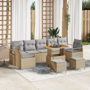 vidaXL 10-delars Trädgårdsoff Set med Kuddar Beige Poly Rattan Akacia