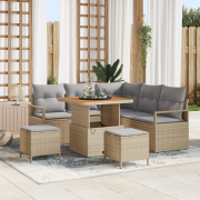 vidaXL 8-delad trädgårdsoffaset med kuddar Beige Poly Rottings Acacia