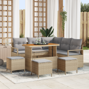 vidaXL 9-delars Trädgårdssoffset med Kuddar Beige Poly Rattan Akacia