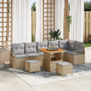 vidaXL 9-delat Trädgårdsoffset med kuddar Beige Polyrotting Acacia