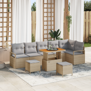 vidaXL 9-delars trädgårdsoff set med kuddar beige poly rotting akacia