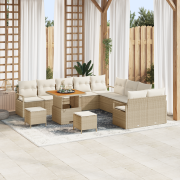 vidaXL 13-delars trädgårdsoffa med kuddar beige Poly Rattan Akacia, vi...