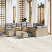 vidaXL 13 Delar Trädgårdssoffa Set med kuddar Beige Poly Rattan Akacia