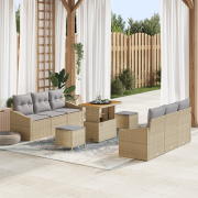 vidaXL 9-delad trädgårdssoffa med kuddar beige poly rattan acacia
