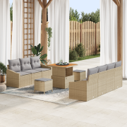 vidaXL 10-delars Trädgårdsoffset med kuddar Beige Polyrotting Akacia, ...